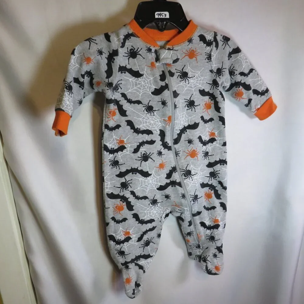 Baby Halloween bats & spiders footed bodysuit long sleeve easy zipper Costume